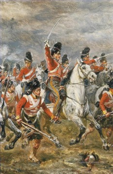  Royal Tableaux - La charge des Royal Scots Greys à Waterloo soutenu par un régiment de Highland Robert Alexander Hillingford scènes de bataille historiques